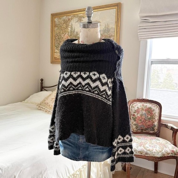Sweaters - Boho sweater pink republic medium black knit fair isle sweater cozy